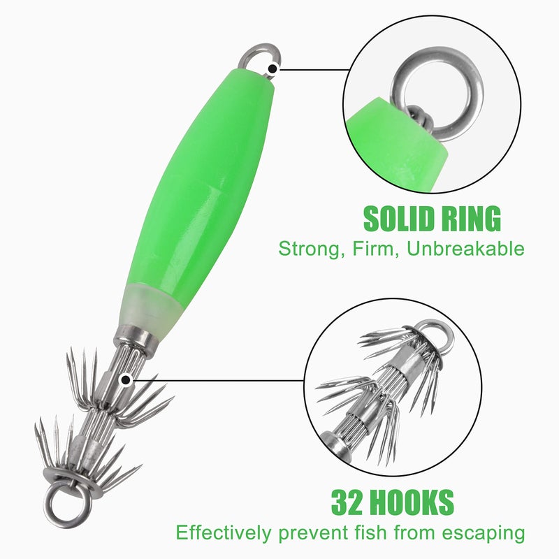 OROOTL Squid Jigs Saltwater Fishing Lures, 5/10pcs Glow Squid Jig Hooks Luminous Cuttlefish Sleeve Octopus Jig Baits Night Fishing Octopus Lures Set with Tackle Box - Image 3